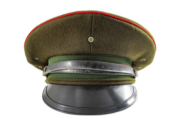 Russian military hat and soviet army uniform concept with front view of a army officer cap isolated...