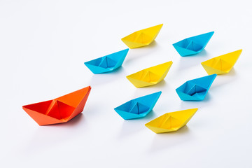 Leadership, influencer, KOL, key opinion leader new marketing channel concept, big red paper ship...