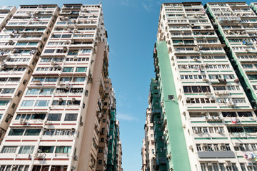 Residential buildings in Yaumatei, Hong Kong. Hong Kong is one of the most densely populated places in the world.