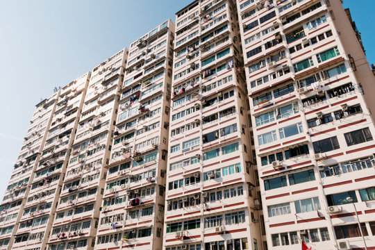 Residential buildings in Yaumatei, Hong Kong. Hong Kong is one of the most densely populated places in the world.
