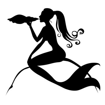 Silhouette of mermaid with a shell in stone