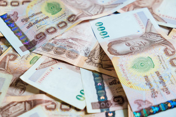 Obraz na płótnie Canvas Thai money note using as background stacking