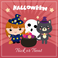 cute halloween card with lovable kids characters