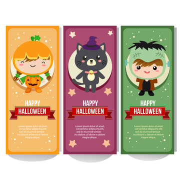 cute halloween banner collection with costume kids