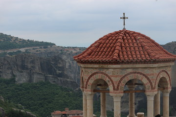 Fototapeta na wymiar View to the chapel in the monastery of Varlaam and surrounding landscape, Meteora, Kalabaka, Greece