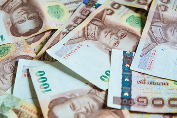 Fototapeta na wymiar Thai money note using as background stacking