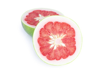 Green pomelo citrus fruit isolated on white background.