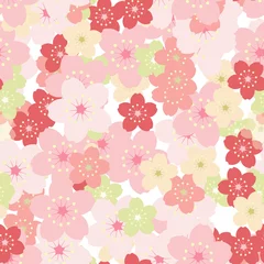 Foto op Canvas Seamless pattern, colorful sakura flowers on white background © momosama
