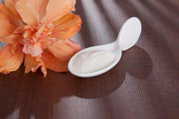 Hydrolyzed collagen protein on wooden table