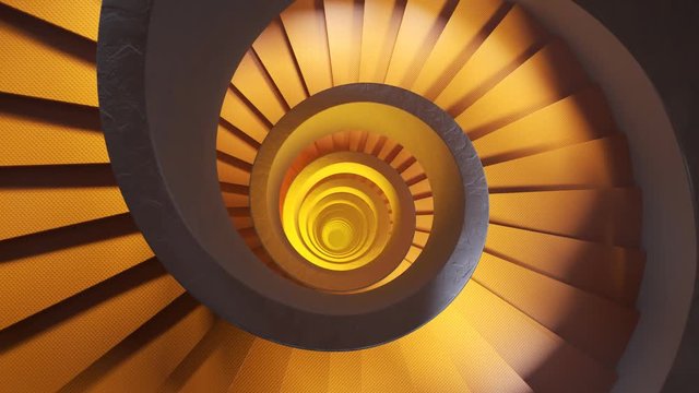 Modern, contemporary bright orange spiral staircase. Camera slowly rotates. 4KHD