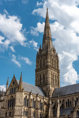 Fototapeta na wymiar The spire of the cathedral in Salisbury, the tallest in England