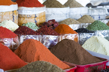 Traditional bazaar with spices in Tashkent, Uzbekistan.