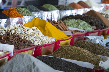 Traditional bazaar with spices in Tashkent, Uzbekistan.
