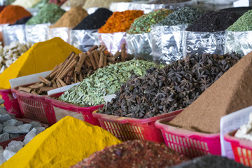 Traditional bazaar with spices in Tashkent, Uzbekistan.