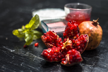 Herbal and organic face pack of pomegranate with curd or curd for flawless skin.