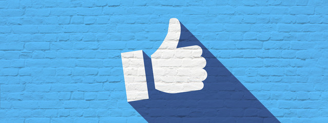 Thumbs up on bricks wall - obrazy, fototapety, plakaty