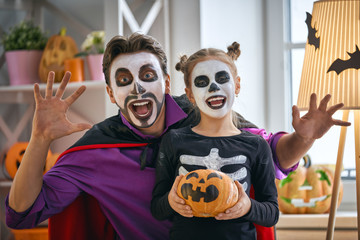 family celebrating Halloween