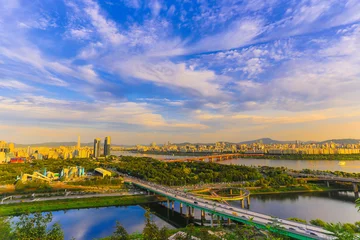 Foto op Aluminium Blue Sky and City of Han River, Seoul, South Korea © park