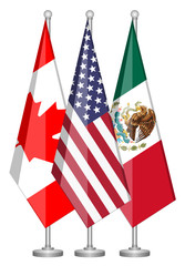 United States, Canada,and Mexico Flags, conceptual image for Nafta agreement - obrazy, fototapety, plakaty