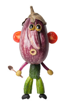 Surprised man made with eggplant and cucumber