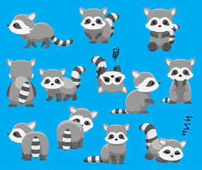 Various Raccoon Cute Characters Twelve Poses Cartoon Vector