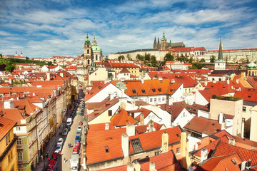Fototapeta na wymiar View to Prague Castle and St. Vitus Cathedral, historic heritage site in the heart of the city
