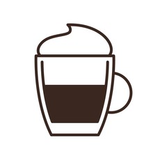 Coffee glass linear icon isolated on white background. Steaming hot drink cup vector illustration. Coffee shop design element. Cafe or restaurant menu sign. Coffee house outline web pictogram.