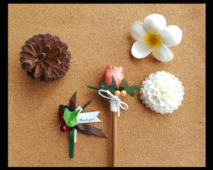 Christmas ornaments decoration on cork board