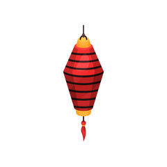 Obraz premium Red oriental paper street or house lantern with tassel, decorative element for festive design vector Illustration on a white background