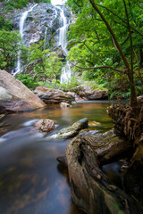 Amazing waterfall in colorful autumn forest