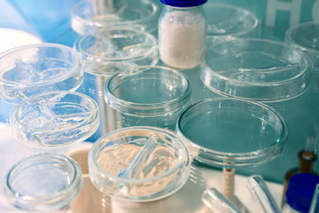 Chemical laboratory glassware. Abstract background.