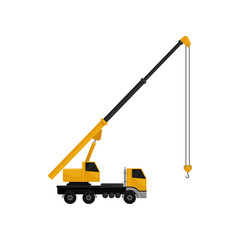 Mobile hydraulic crane truck, cargo transportation service vector Illustration on a white background