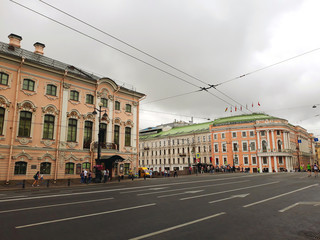 Naklejka na ściany i meble Saint Petersburg, Russia - August 4, 2018: Nevsky Prospect, the main street in the city of St. Petersburg, named after the 13th-century Russian prince Alexander Nevsky