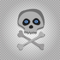 Vector cartoon skeleton scull with blue eyes isolated on transparent background.