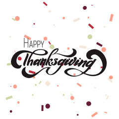Fototapeta premium Hand drawn Happy Thanksgiving typography lettering poster. Celebration quote on textured background for postcard, icon, logo or badge. Autumn celebration vector vintage calligraphy text with wreath