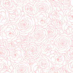 Vector naadloze patroon met roze bloemen roze omtrek op de witte achtergrond. Hand getekende bloemen herhalen sieraad van bloesems in schets stijl. Bruikbaar voor inpakpapier, omslagen, textiel, etc.