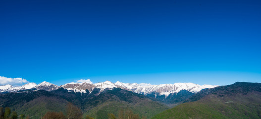 beautiful landscape with snow covered of Caucasus mountain peaks