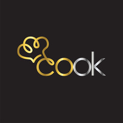 Cook text and Chef hat line logo icon vector template