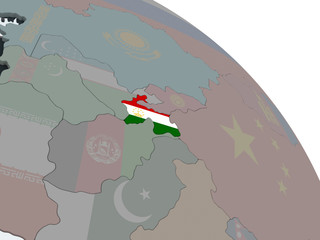 Tajikistan with flag on globe