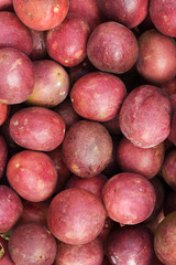 close up of fresh purple passion fruits harvest from farm