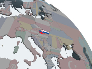 Slovakia with flag on globe