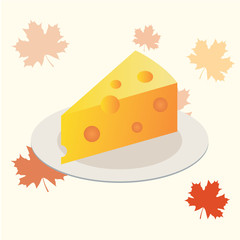 Cheese piece on a plate. flat icon