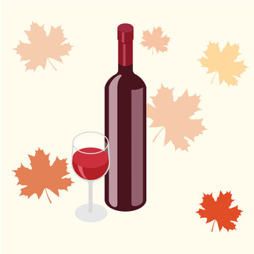 red wine bottle glass autumn leaves clip art preview