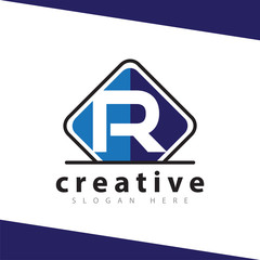 R Letter with plaque square logo icon vector template