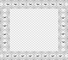 Halloween square black spiderweb frame with spiders and copy space on transparent background.
