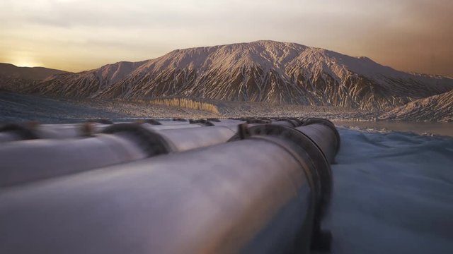 Pipeline In The Mountain Valley. Gas Or Crude Oil Transportation System. 4K HD