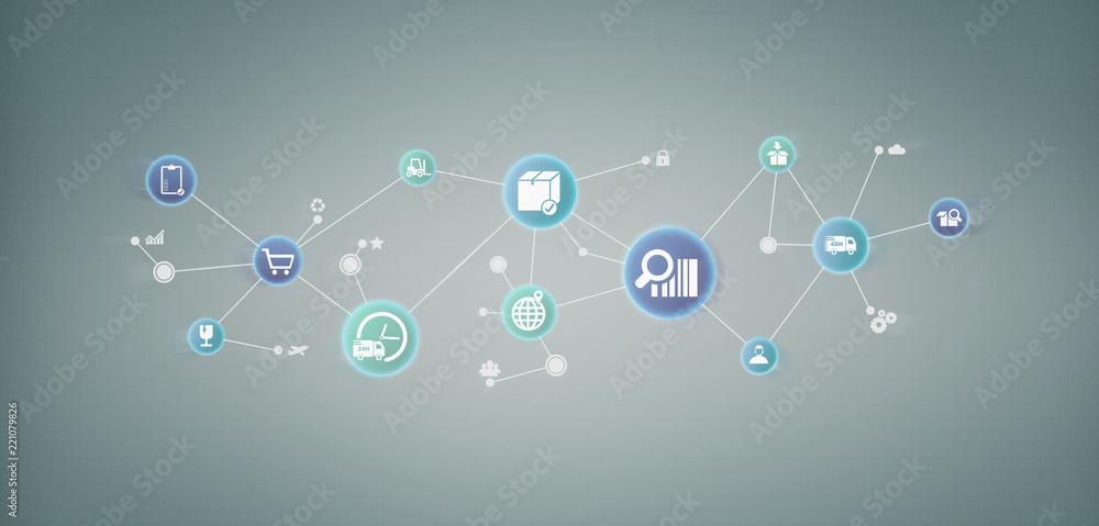 Poster logistic organisation with icon and connection 3d rendering