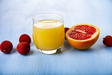 Glass of juice, grapefruit and lychee