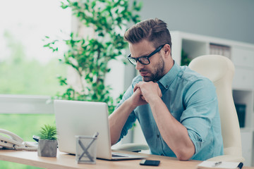 Profile side view bearded, businessman, geek man in spectacles s