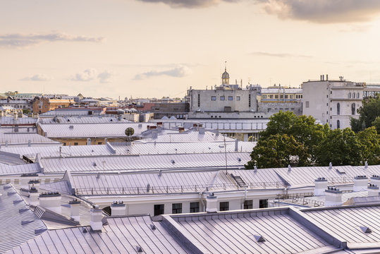 View of St. Petersburg from the roof on beautiful historical buildings